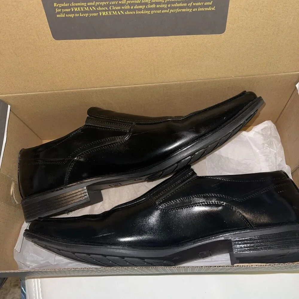 Freeman Henson Mens Black Leather Loafer Dress Shoes Slip-On Size 10.5